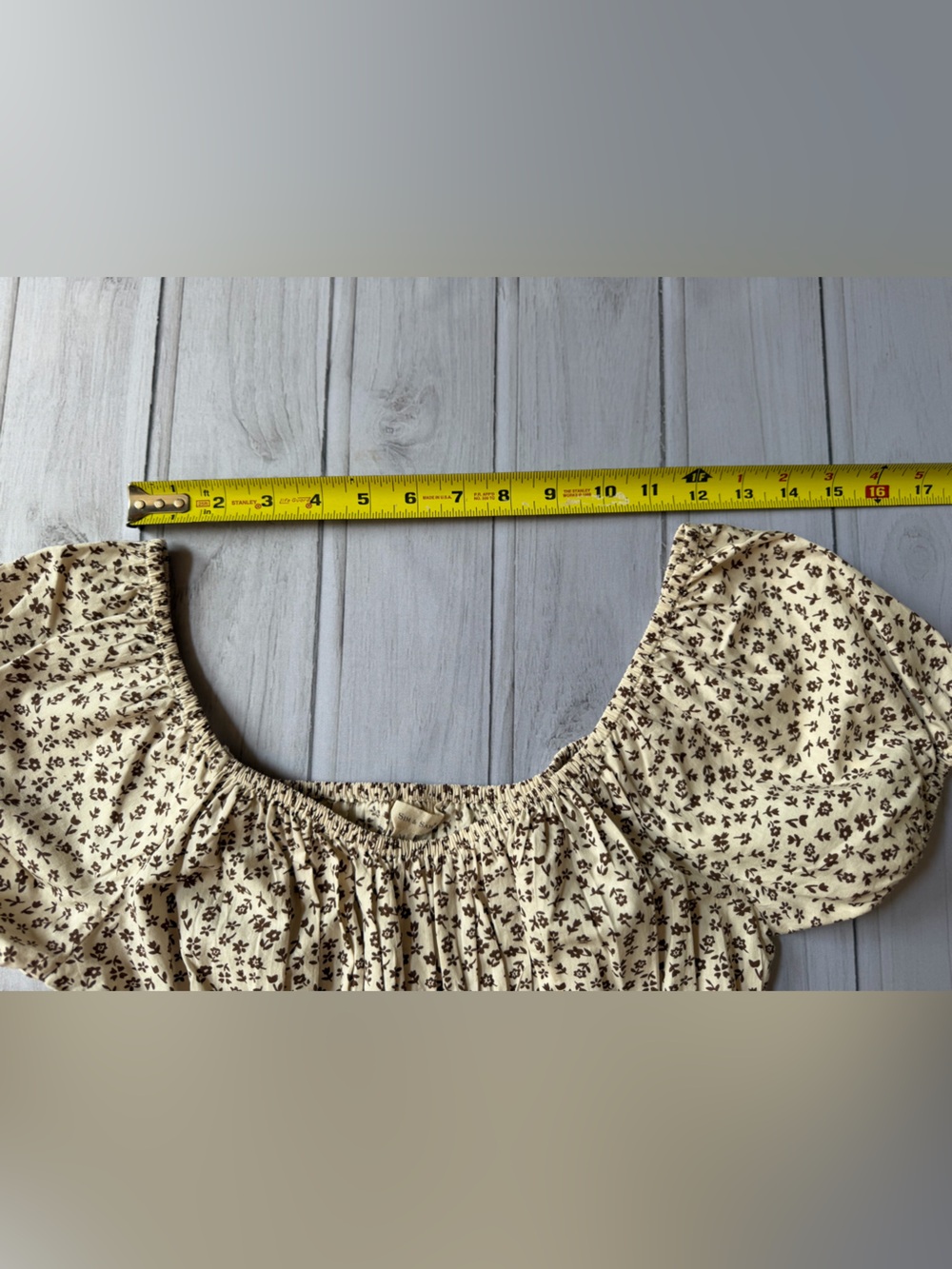 Sim & Sam cream brown floral milkmaid puff sleeve smocked bodice blouse. Medium - Picture 13 of 14